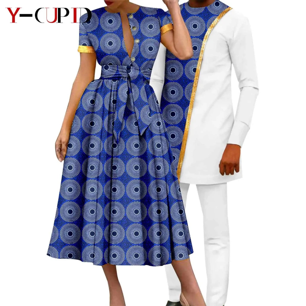 African Couple Matching Dashiki Set – Women’s Dress & Men’s Top & Pants - Free Delivery Worldwide only at Flexi Africa