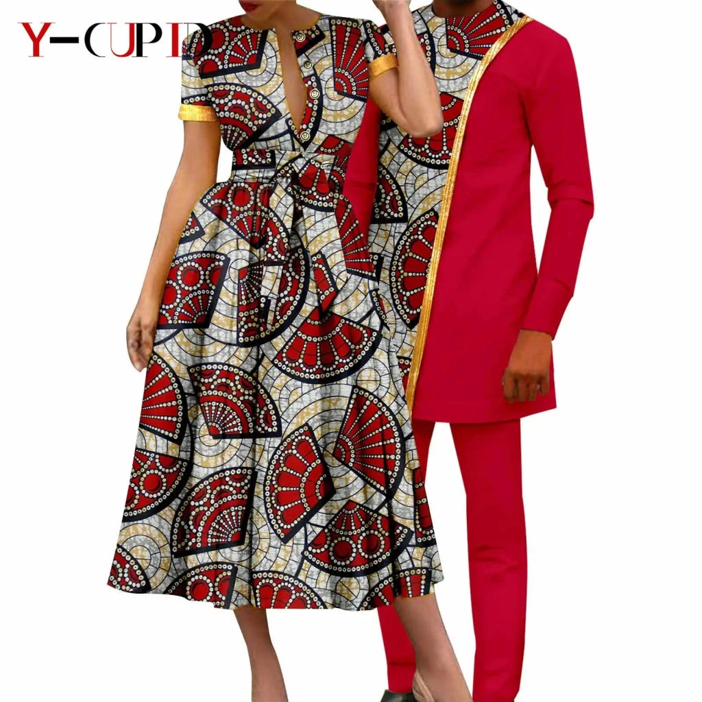 African Couple Matching Dashiki Set – Women’s Dress & Men’s Top & Pants - Free Delivery Worldwide only at Flexi Africa