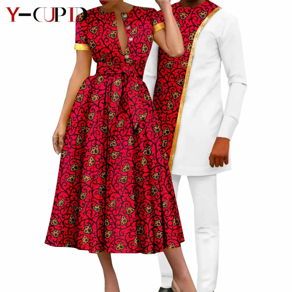 African Couple Matching Dashiki Set – Women’s Dress & Men’s Top & Pants - Free Delivery Worldwide only at Flexi Africa