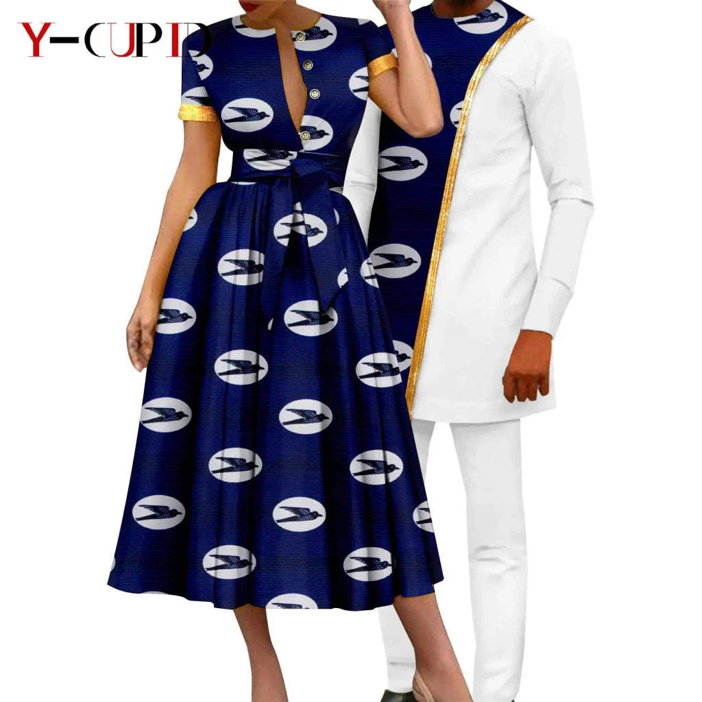 African Couple Matching Dashiki Set – Women’s Dress & Men’s Top & Pants - Free Delivery Worldwide only at Flexi Africa