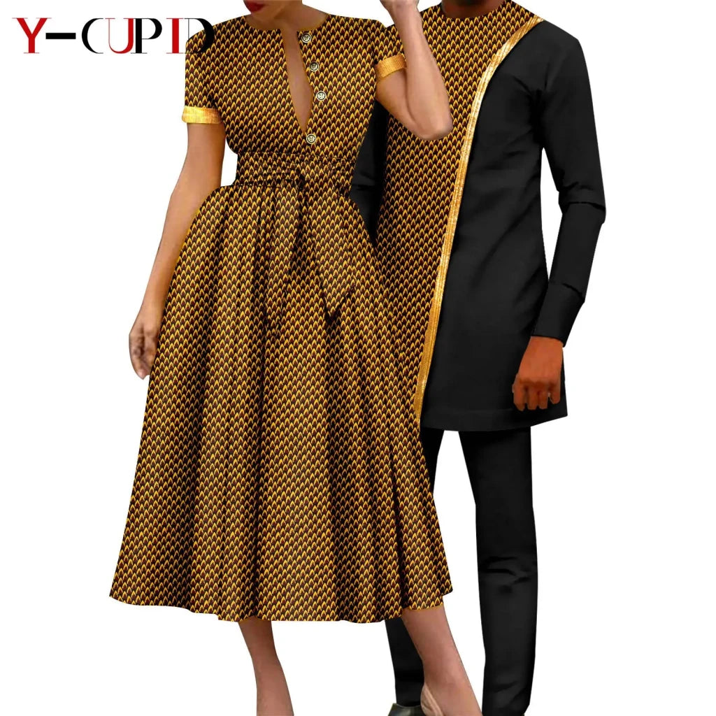 African Couple Matching Dashiki Set – Women’s Dress & Men’s Top & Pants - Free Delivery Worldwide only at Flexi Africa