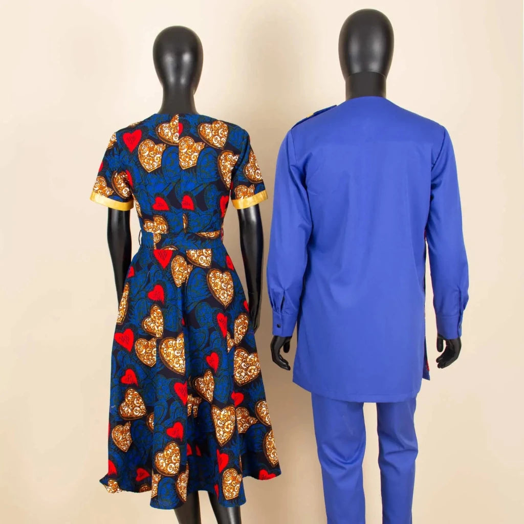 African Couple Matching Dashiki Set – Women’s Dress & Men’s Top & Pants - Free Delivery Worldwide only at Flexi Africa