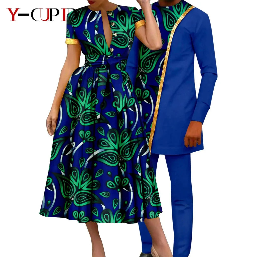 African Couple Matching Dashiki Set – Women’s Dress & Men’s Top & Pants - Free Delivery Worldwide only at Flexi Africa