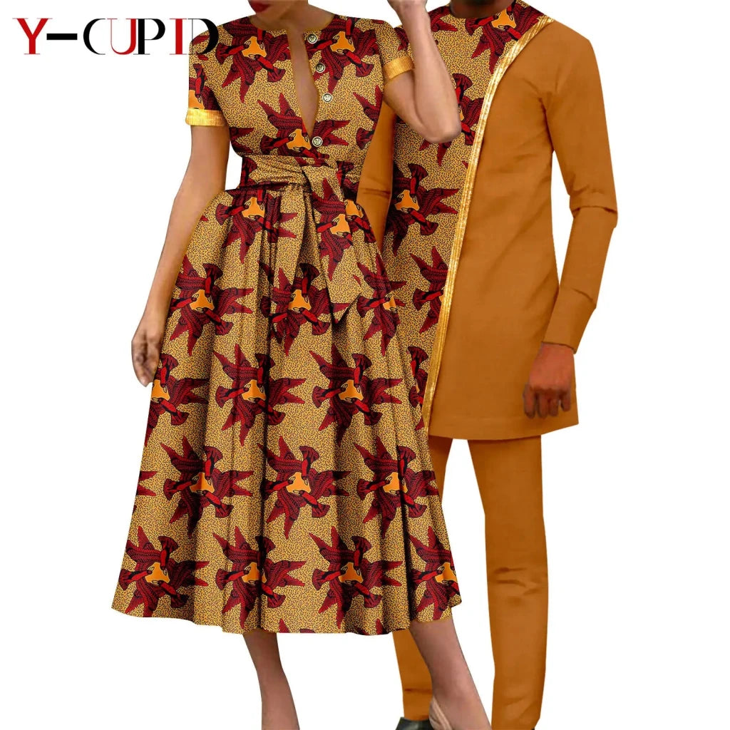 African Couple Matching Dashiki Set – Women’s Dress & Men’s Top & Pants - Free Delivery Worldwide only at Flexi Africa