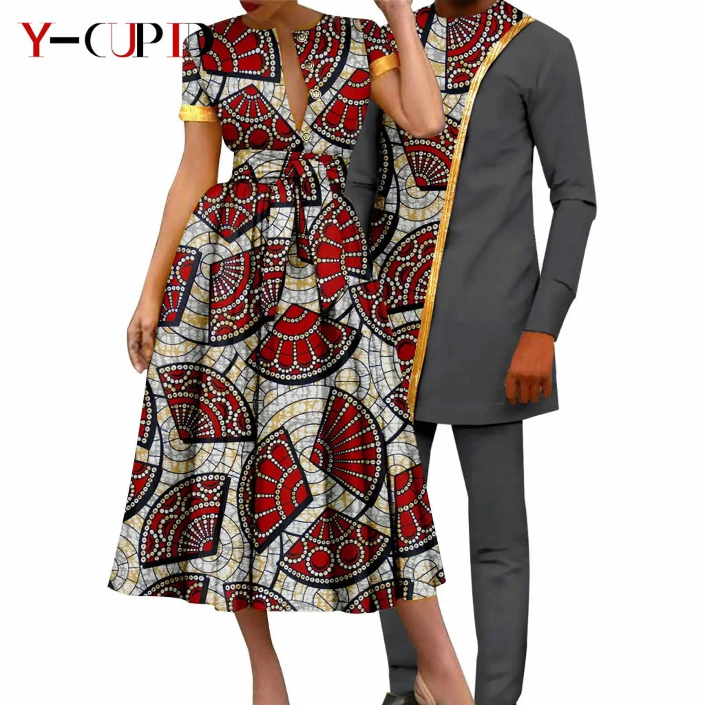 African Couple Matching Dashiki Set – Women’s Dress & Men’s Top & Pants - Free Delivery Worldwide only at Flexi Africa