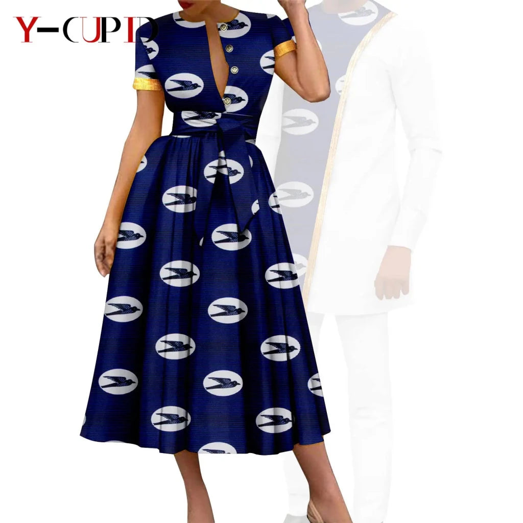 African Couple Matching Dashiki Set – Women’s Dress & Men’s Top & Pants - Free Delivery Worldwide only at Flexi Africa
