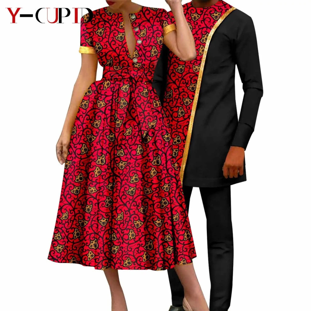African Couple Matching Dashiki Set – Women’s Dress & Men’s Top & Pants - Free Delivery Worldwide only at Flexi Africa