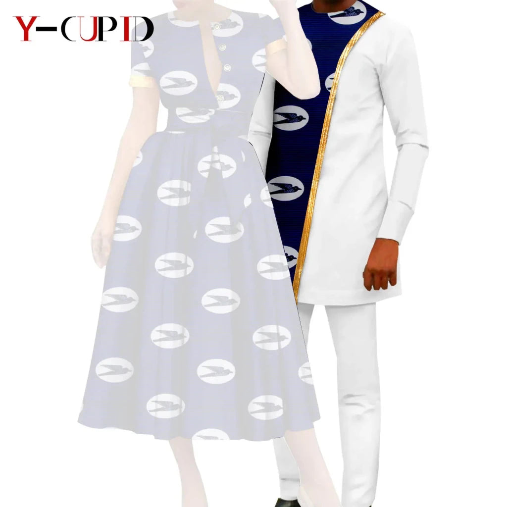 African Couple Matching Dashiki Set – Women’s Dress & Men’s Top & Pants - Free Delivery Worldwide only at Flexi Africa