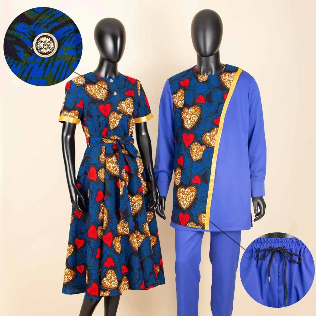 African Couple Matching Dashiki Set – Women’s Dress & Men’s Top & Pants - Free Delivery Worldwide only at Flexi Africa