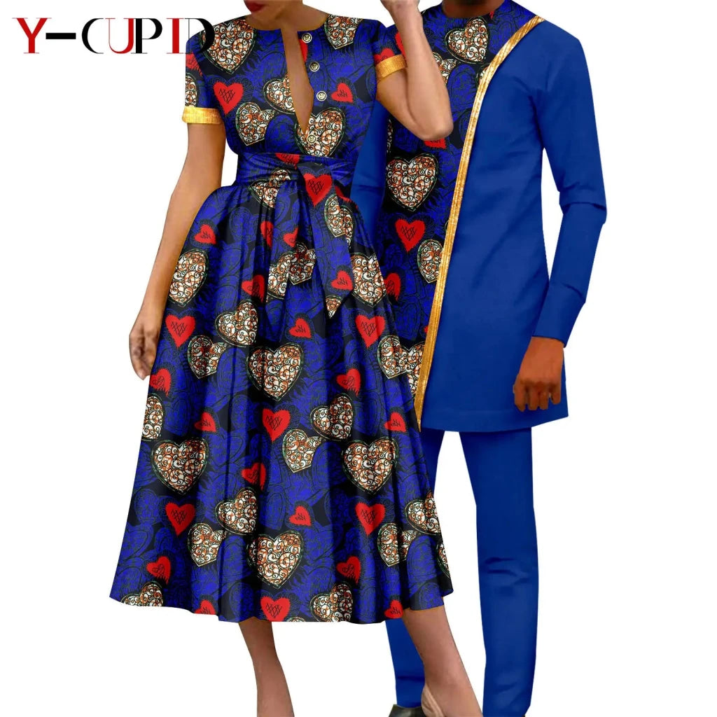 African Couple Matching Dashiki Set – Women’s Dress & Men’s Top & Pants - Free Delivery Worldwide only at Flexi Africa