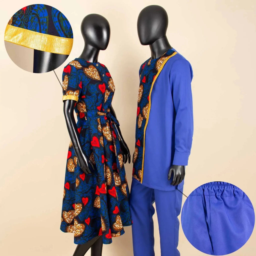 African Couple Matching Dashiki Set – Women’s Dress & Men’s Top & Pants - Free Delivery Worldwide only at Flexi Africa