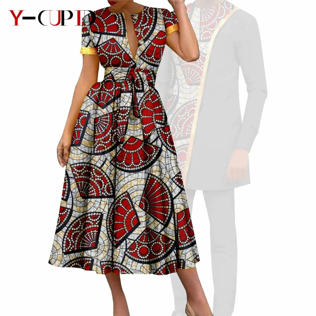 African Couple Matching Dashiki Set – Women’s Dress & Men’s Top & Pants - Free Delivery Worldwide only at Flexi Africa