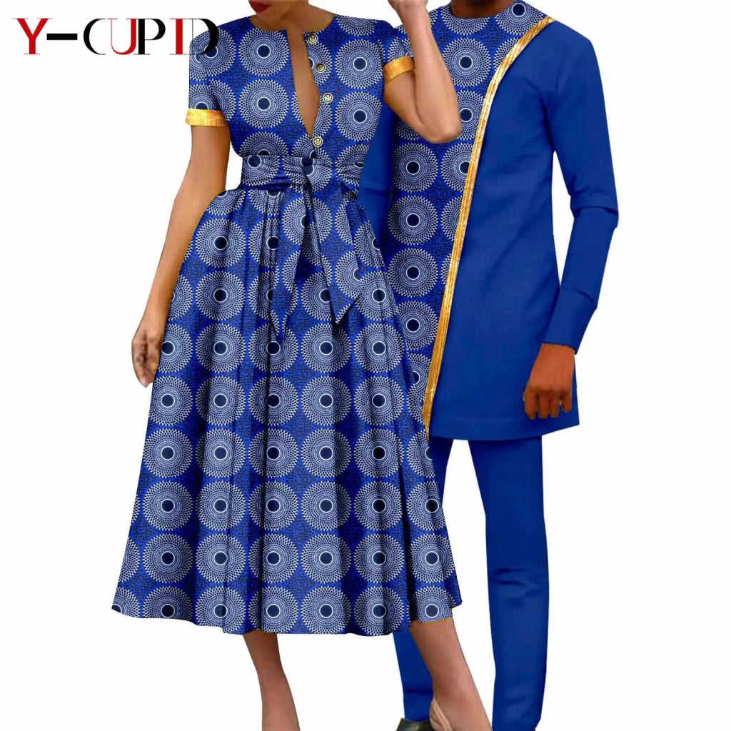 African Couple Matching Dashiki Set – Women’s Dress & Men’s Top & Pants - Free Delivery Worldwide only at Flexi Africa