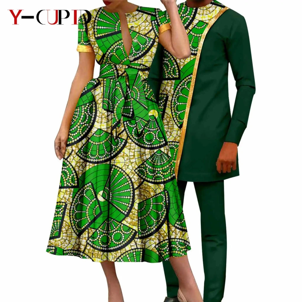 African Couple Matching Dashiki Set – Women’s Dress & Men’s Top & Pants - Free Delivery Worldwide only at Flexi Africa