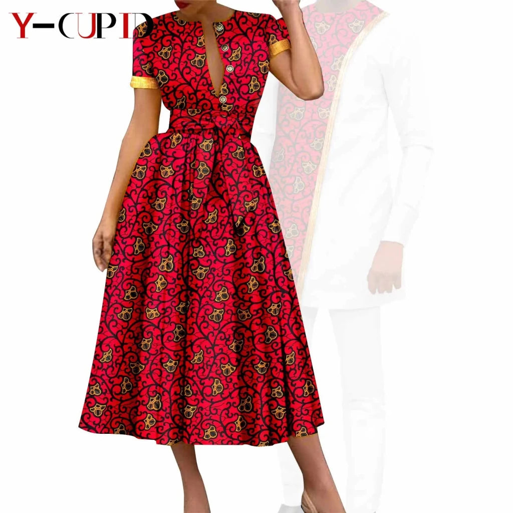 African Couple Matching Dashiki Set – Women’s Dress & Men’s Top & Pants - Free Delivery Worldwide only at Flexi Africa
