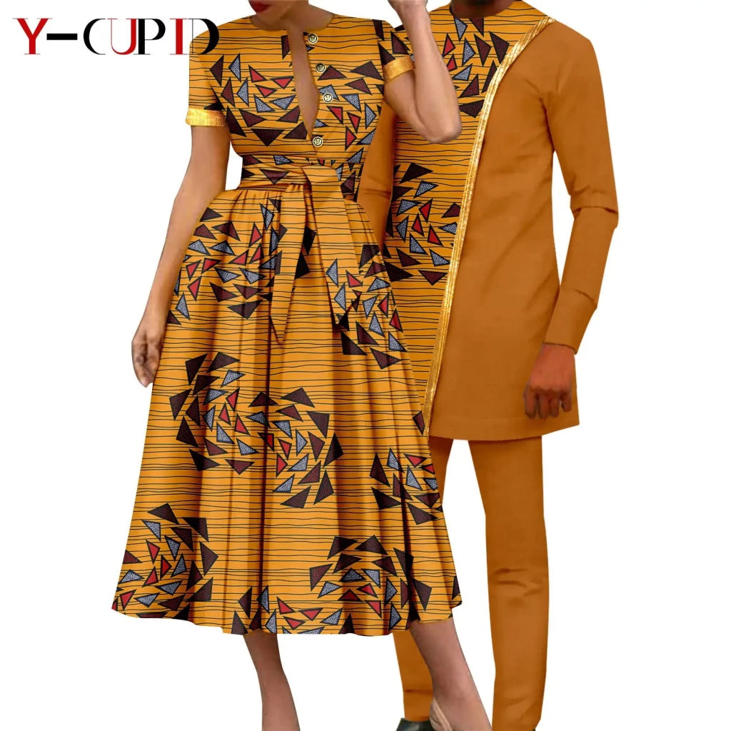 African Couple Matching Dashiki Set – Women’s Dress & Men’s Top & Pants - Free Delivery Worldwide only at Flexi Africa