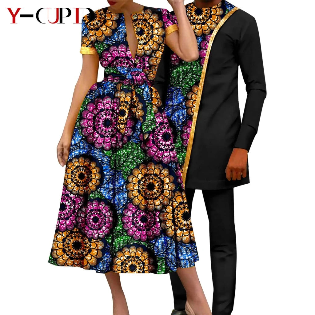 African Couple Matching Dashiki Set – Women’s Dress & Men’s Top & Pants - Free Delivery Worldwide only at Flexi Africa