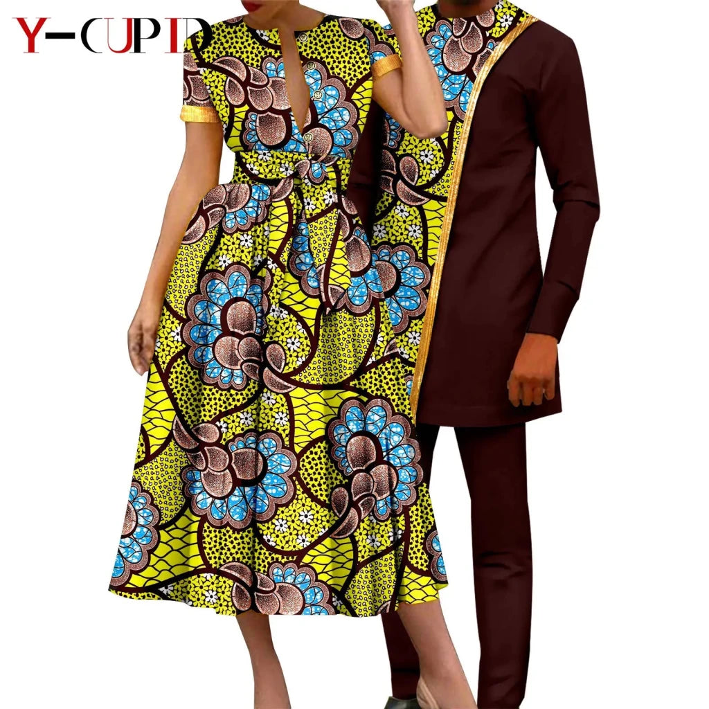 African Couple Matching Dashiki Set – Women’s Dress & Men’s Top & Pants - Free Delivery Worldwide only at Flexi Africa