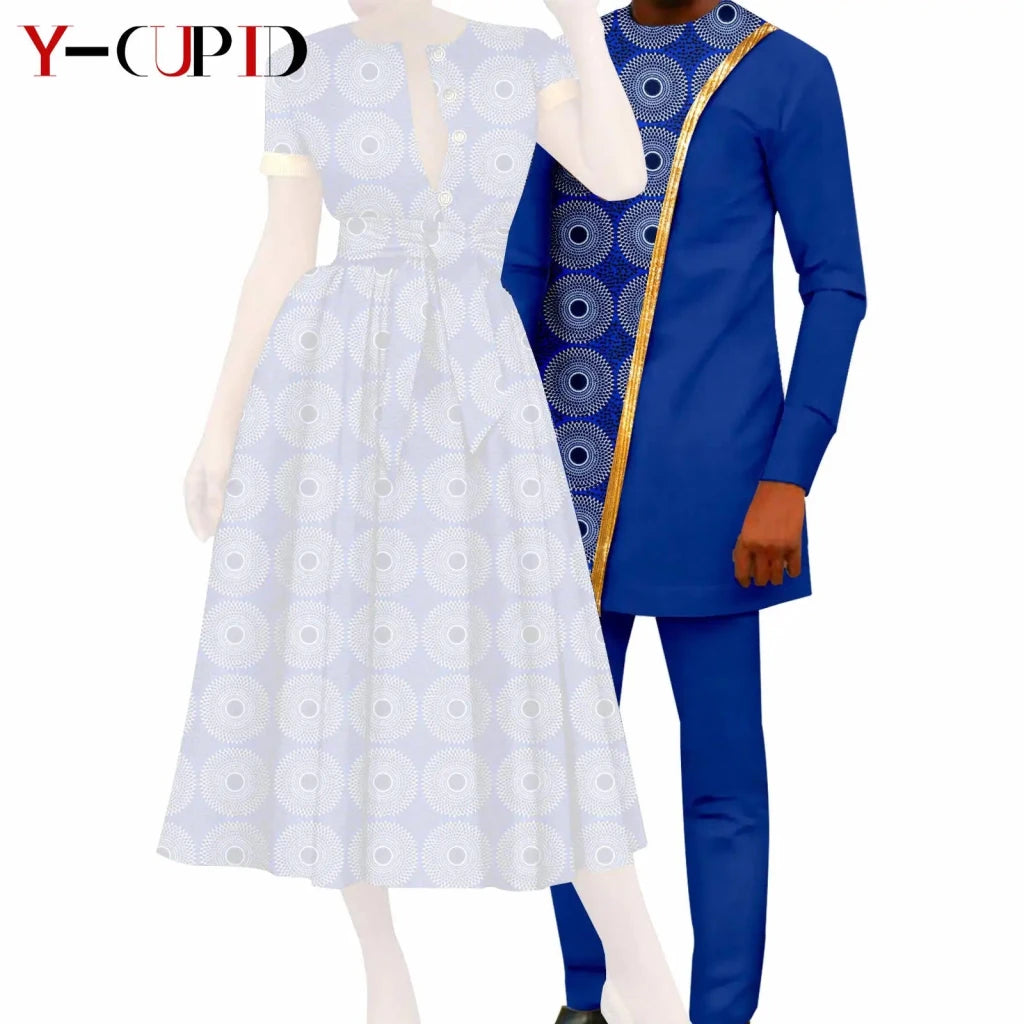 African Couple Matching Dashiki Set – Women’s Dress & Men’s Top & Pants - Free Delivery Worldwide only at Flexi Africa