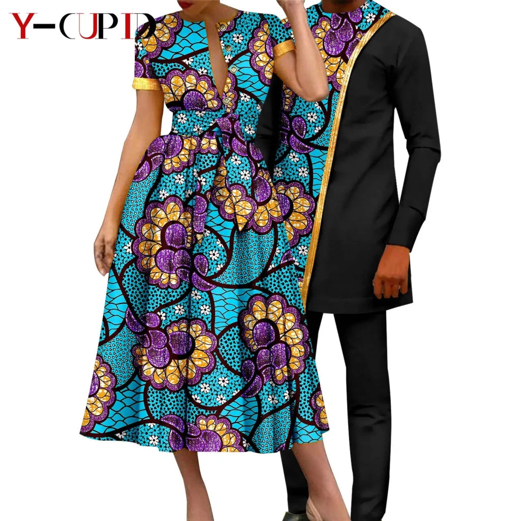 African Couple Matching Dashiki Set – Women’s Dress & Men’s Top & Pants - Free Delivery Worldwide only at Flexi Africa