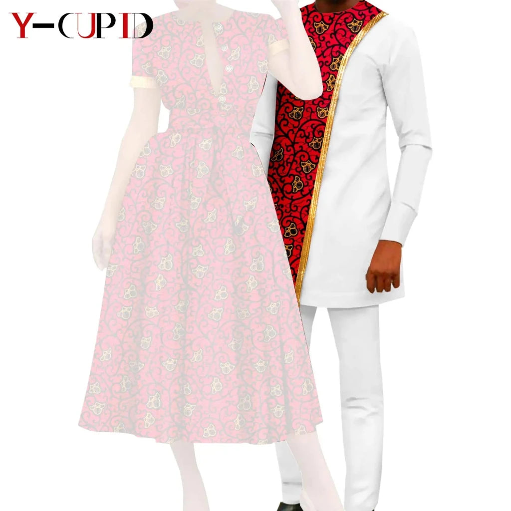 African Couple Matching Dashiki Set – Women’s Dress & Men’s Top & Pants - Free Delivery Worldwide only at Flexi Africa