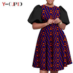 African Couple Matching Outfit Set – Dashiki Print Women’s Dress & Men’s Bazin Riche 2PC Suit Set - Free Delivery Worldwide