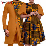 African Couple Matching Outfit Set – Dashiki Print Women’s Dress & Men’s Bazin Riche 2PC Suit Set - Free Delivery Worldwide