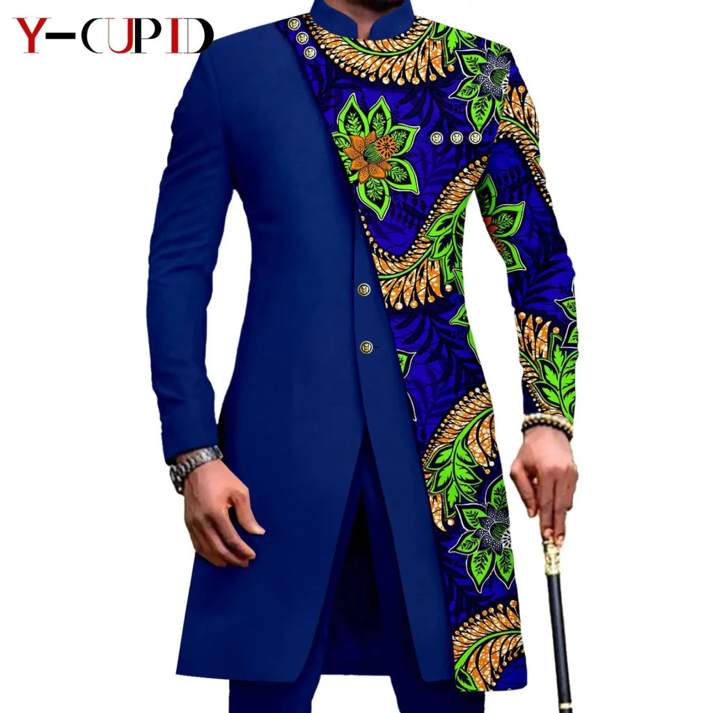 African Couple Matching Outfit Set – Dashiki Print Women’s Dress & Men’s Bazin Riche 2PC Suit Set - Free Delivery Worldwide