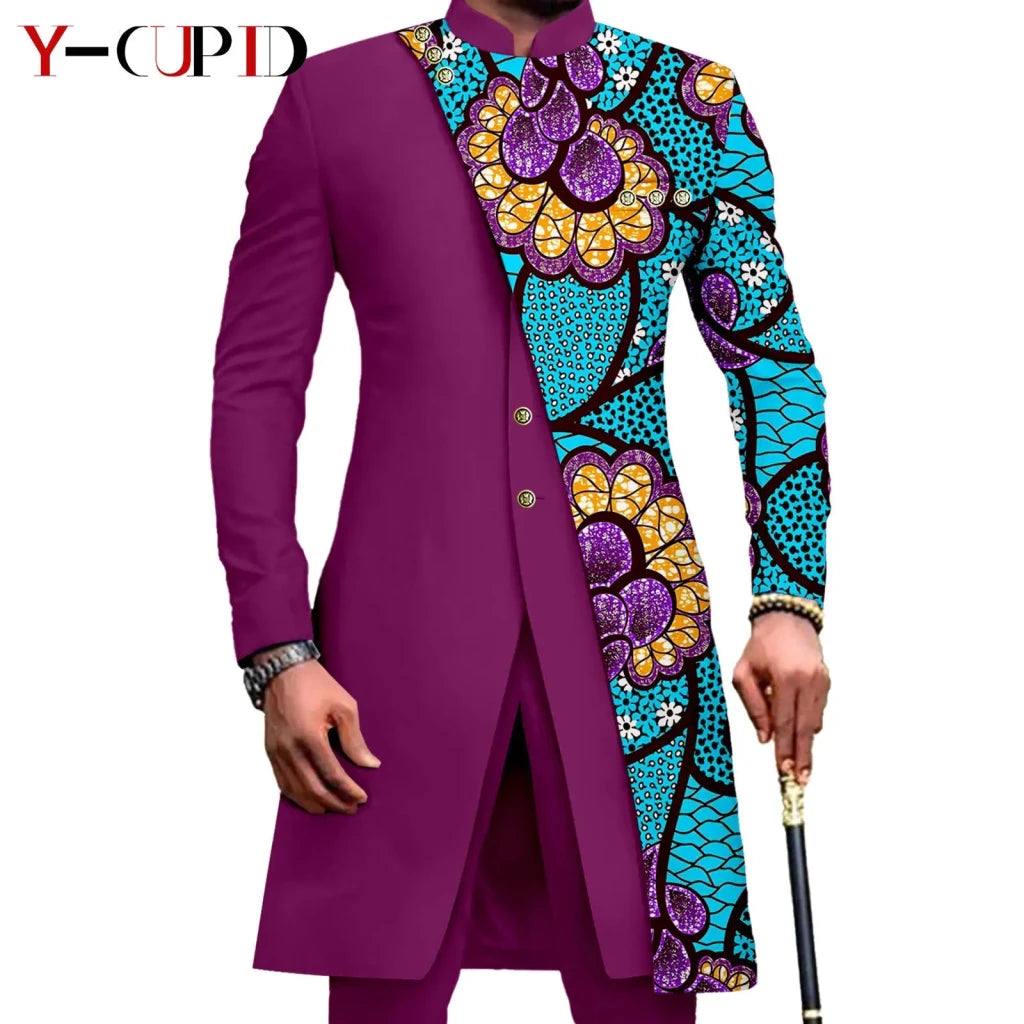 African Couple Matching Outfit Set – Dashiki Print Women’s Dress & Men’s Bazin Riche 2PC Suit Set - Free Delivery Worldwide