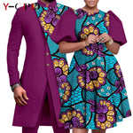 African Couple Matching Outfit Set – Dashiki Print Women’s Dress & Men’s Bazin Riche 2PC Suit Set - Free Delivery Worldwide