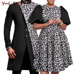 African Couple Matching Outfit Set – Dashiki Print Women’s Dress & Men’s Bazin Riche 2PC Suit Set - Free Delivery Worldwide