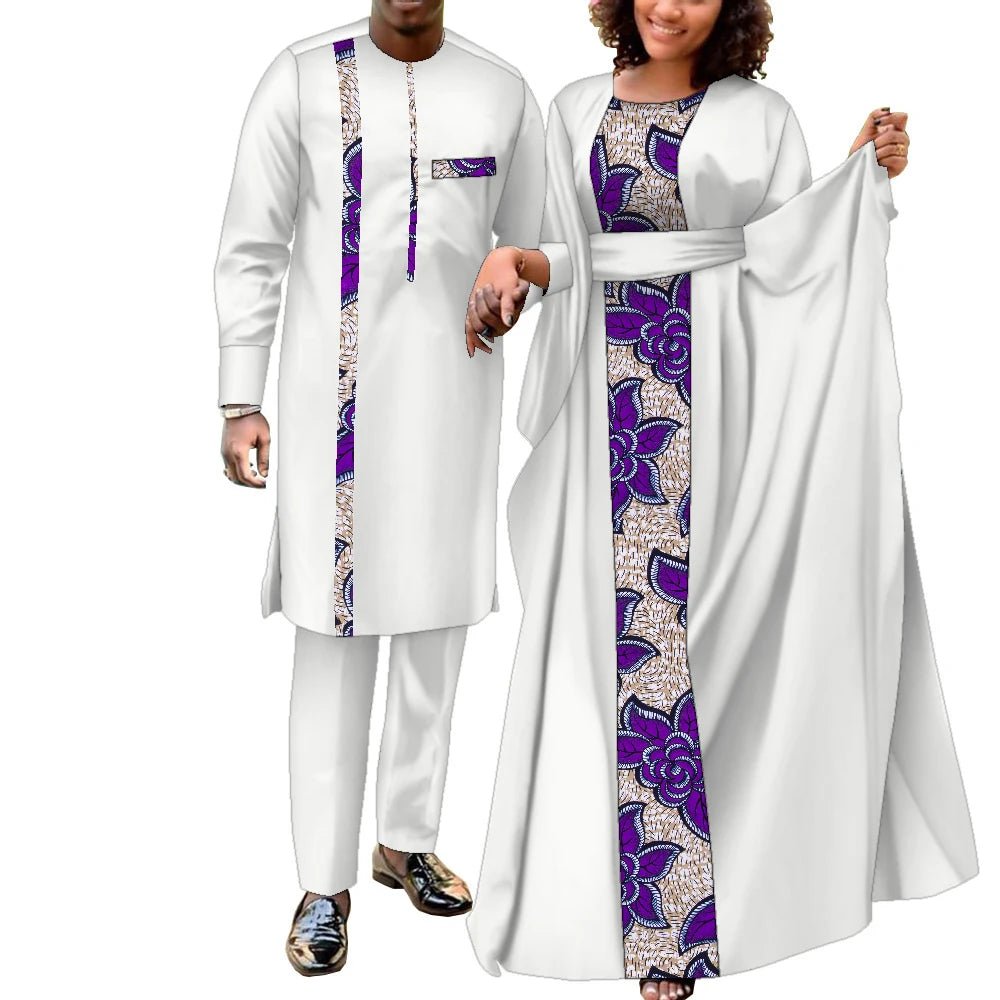 African Couple Matching Outfits – Elegant Women’s Dress & Men’s Dashiki Set - Free Delivery Worldwide only at Flexi Africa
