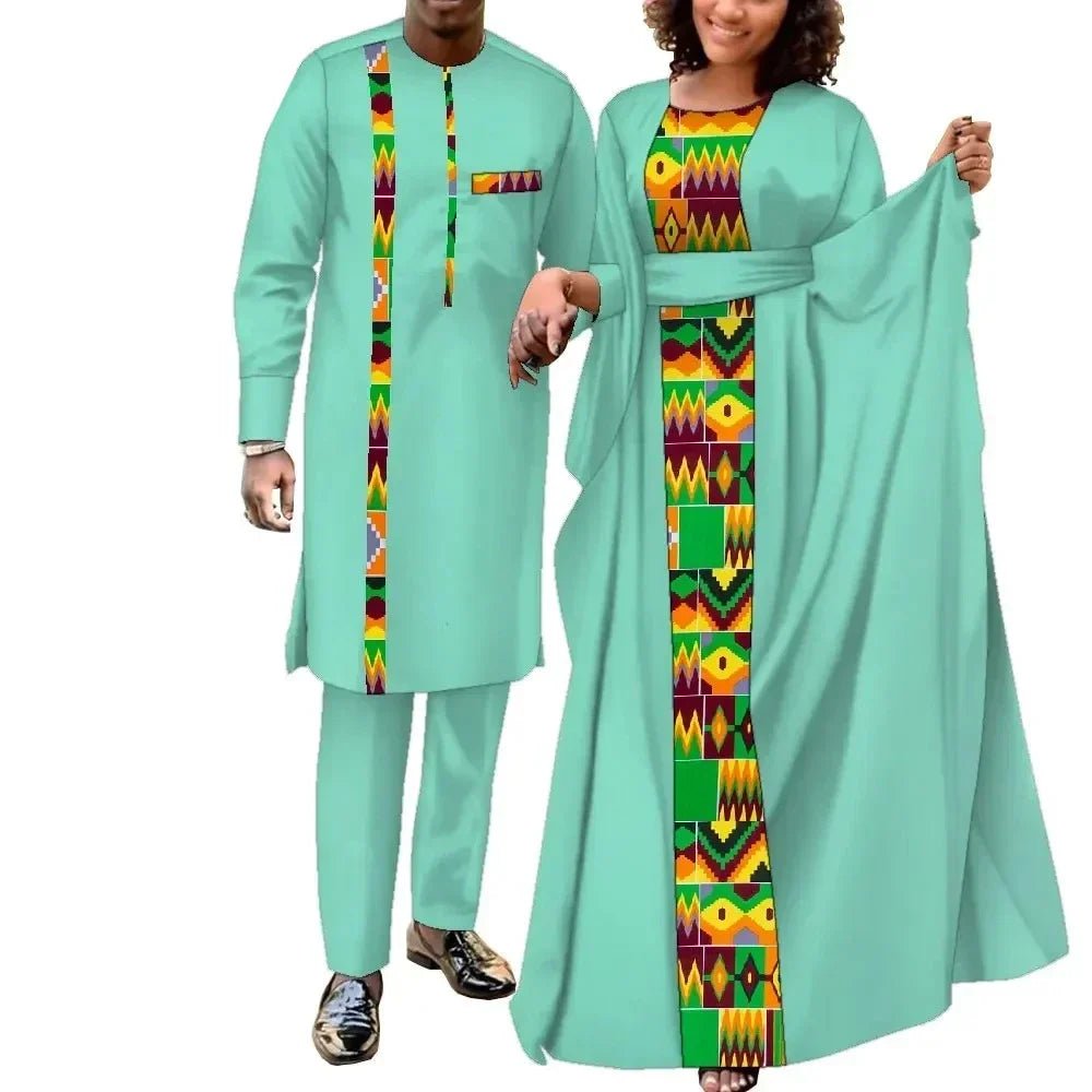 African Couple Matching Outfits – Elegant Women’s Dress & Men’s Dashiki Set - Free Delivery Worldwide only at Flexi Africa