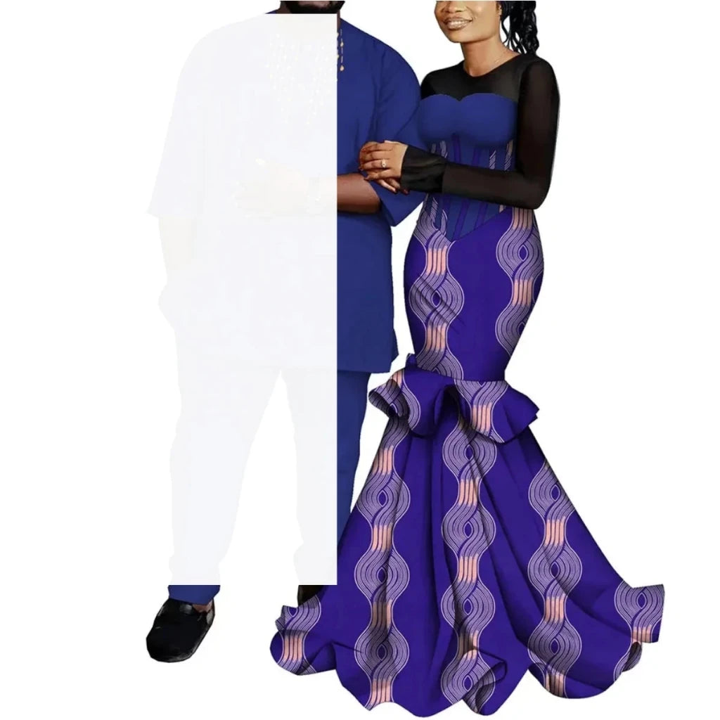 African Couple Outfits – Matching Ankara Dress for Women & Dashiki Shirt and Pants Set for Men - Free Delivery Worldwide only at Flexi Africa
