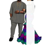 African Couple Outfits – Matching Ankara Dress for Women & Dashiki Shirt and Pants Set for Men - Free Delivery Worldwide only at Flexi Africa