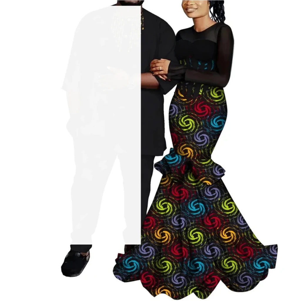 African Couple Outfits – Matching Ankara Dress for Women & Dashiki Shirt and Pants Set for Men - Free Delivery Worldwide only at Flexi Africa
