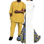 African Couple Outfits – Matching Ankara Dress for Women & Dashiki Shirt and Pants Set for Men - Free Delivery Worldwide only at Flexi Africa