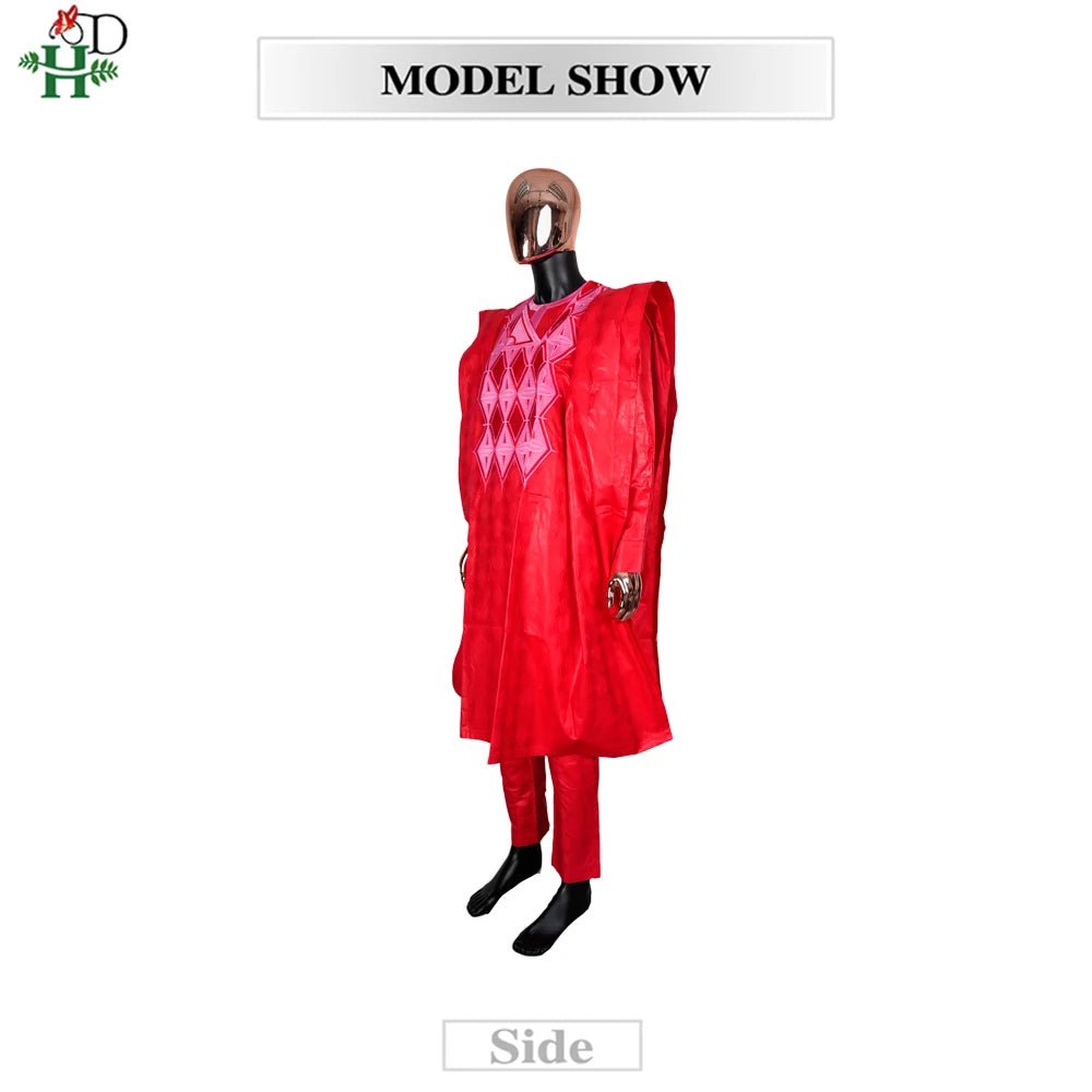 African Couple Red Matching Outfit – Men’s 3PC Agbada Suit & Women’s Boubou Dress - Free Delivery Worldwide only at Flexi Africa