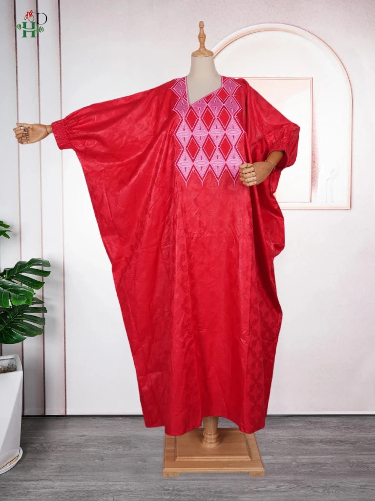 African Couple Red Matching Outfit – Men’s 3PC Agbada Suit & Women’s Boubou Dress - Free Delivery Worldwide only at Flexi Africa