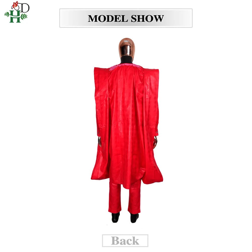 African Couple Red Matching Outfit – Men’s 3PC Agbada Suit & Women’s Boubou Dress - Free Delivery Worldwide only at Flexi Africa
