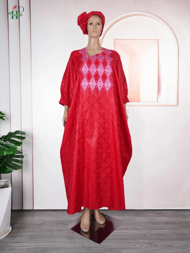 African Couple Red Matching Outfit – Men’s 3PC Agbada Suit & Women’s Boubou Dress - Free Delivery Worldwide only at Flexi Africa