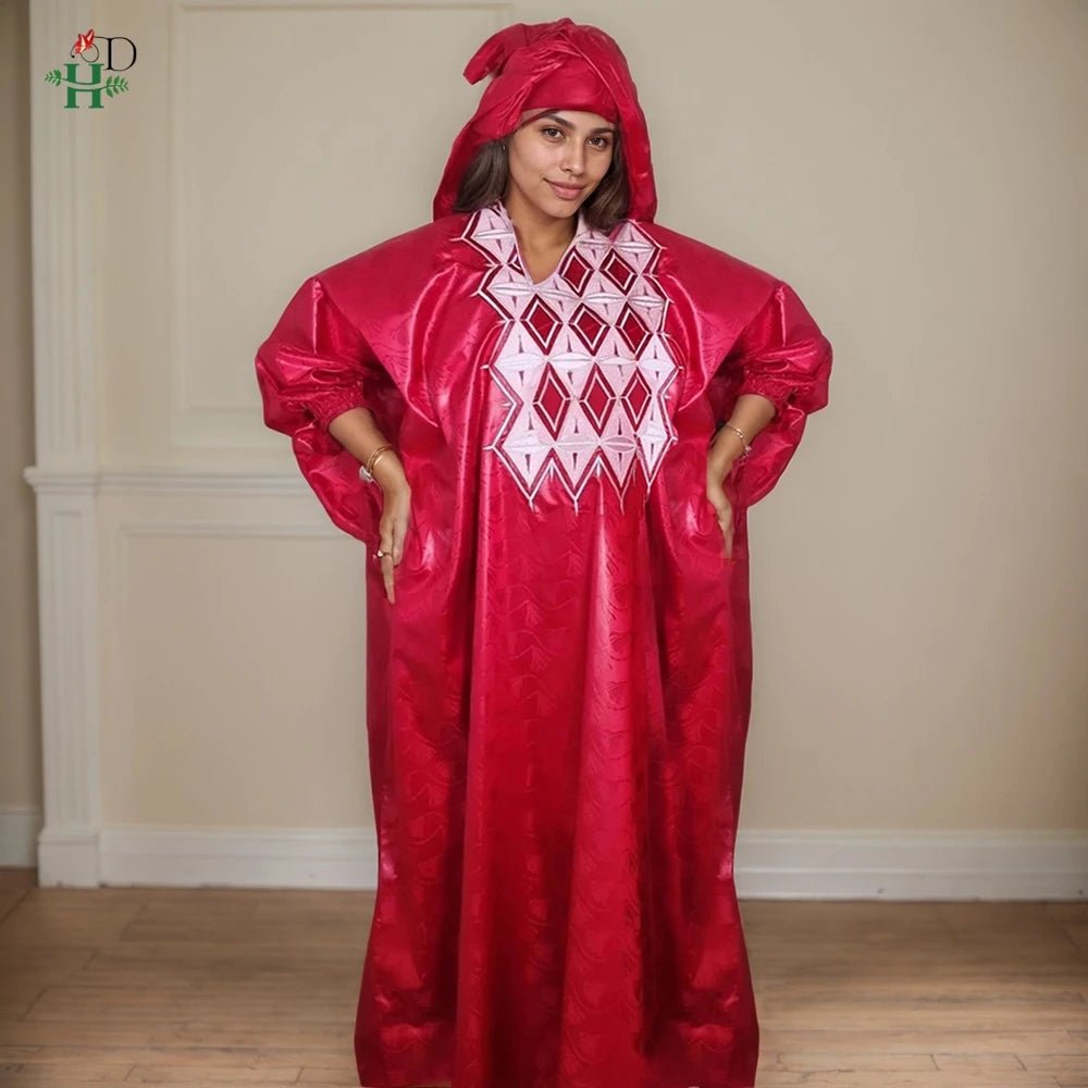 African Couple Red Matching Outfit – Men’s 3PC Agbada Suit & Women’s Dress - Free Delivery Worldwide only at Flexi Africa
