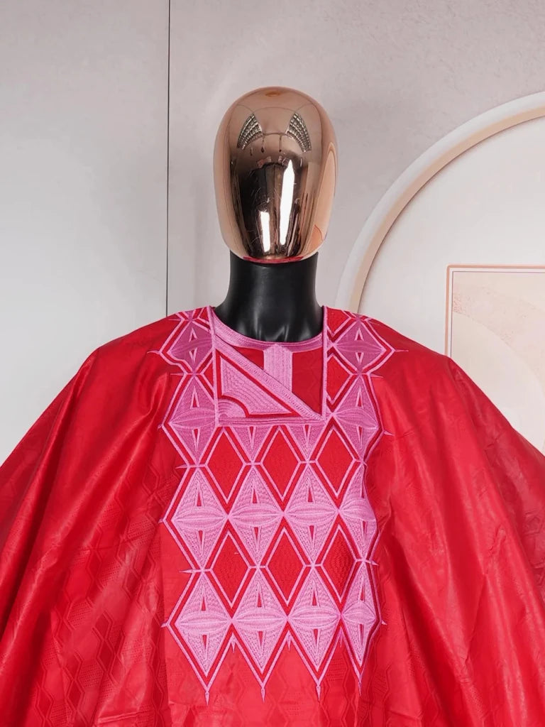 African Couple Red Matching Outfit – Men’s 3PC Agbada Suit & Women’s Boubou Dress - Free Delivery Worldwide only at Flexi Africa