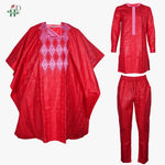 African Couple Red Matching Outfit – Men’s 3PC Agbada Suit & Women’s Boubou Dress - Free Delivery Worldwide only at Flexi Africa