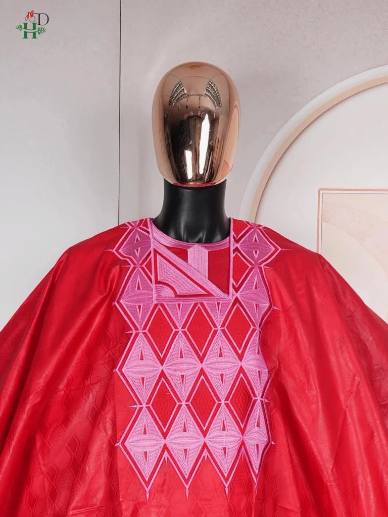 African Couple Red Matching Outfit – Men’s 3PC Agbada Suit & Women’s Boubou Dress - Free Delivery Worldwide only at Flexi Africa