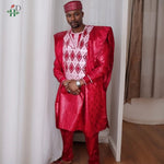 African Couple Red Matching Outfit – Men’s 3PC Agbada Suit & Women’s Boubou Dress - Free Delivery Worldwide only at Flexi Africa