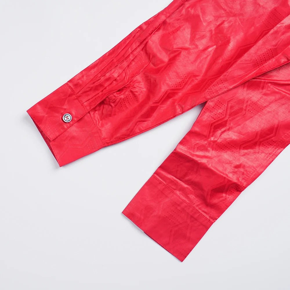 African Couple Red Matching Outfit – Men’s 3PC Agbada Suit & Women’s Boubou Dress - Free Delivery Worldwide only at Flexi Africa