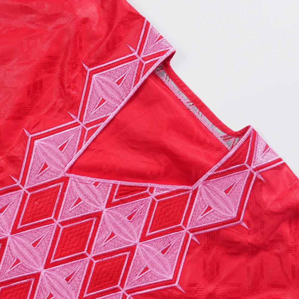 African Couple Red Matching Outfit – Men’s 3PC Agbada Suit & Women’s Boubou Dress - Free Delivery Worldwide only at Flexi Africa