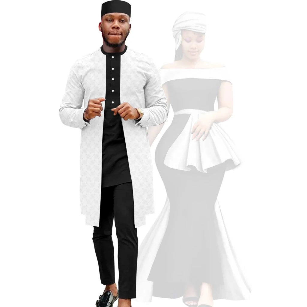 African Couple Set – Women’s Off-Shoulder Mermaid Dress & Men’s 3-Piece Suit - Free Delivery Worldwide only at Flexi Africa