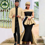 African Couple Set – Women’s Off-Shoulder Mermaid Dress & Men’s 3-Piece Suit - Free Delivery Worldwide only at Flexi Africa